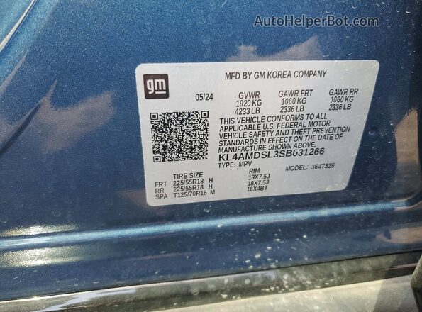 KL4AMDSL3SB031266 2025 BUICK ENCORE Blue Vista de la etiqueta del VIN