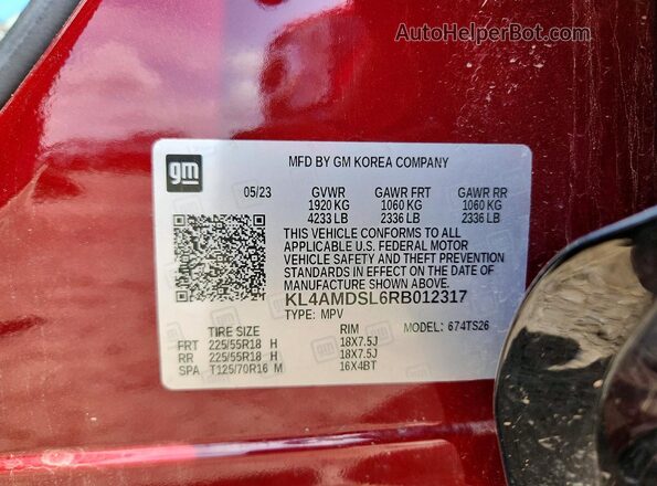 KL4AMDSL6RB012317 2024 BUICK ENCORE Maroon VIN կոդի պիտակի տեսք