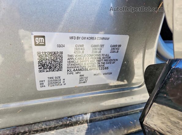 KL4AMDSL6RB213165 2024 BUICK ENCORE Silver Vista de la etiqueta del VIN