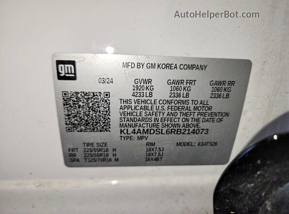 KL4AMDSL6RB214073 2024 BUICK ENCORE White Вид наклейки з VIN-кодом