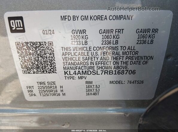 KL4AMDSL7RB168706 2024 BUICK ENCORE Gray ძრავის განყოფილების ხედი