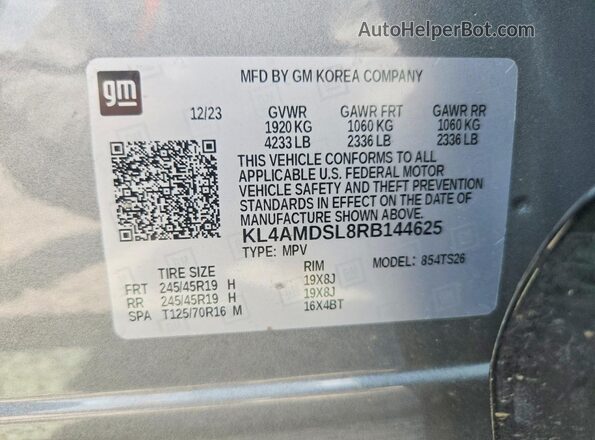 KL4AMDSL8RB144625 2024 BUICK ENCORE Gray Widok naklejki z numerem VIN