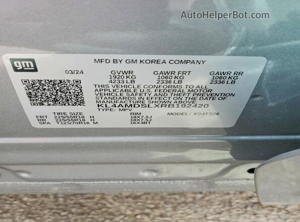 KL4AMDSLXRB192420 2024 BUICK ENCORE Gray VIN կոդի պիտակի տեսք