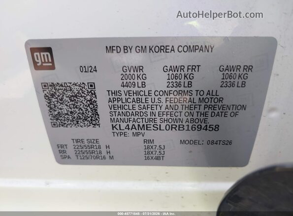 KL4AMESL0RB169458 2024 BUICK ENCORE White Вид підкапотного простору