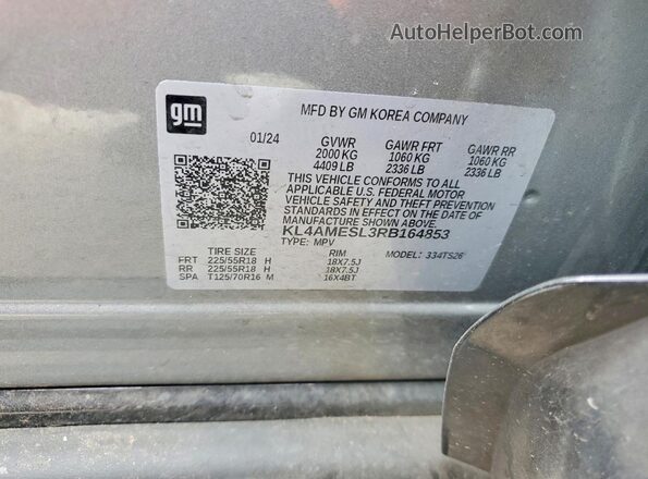 KL4AMESL3RB164853 2024 BUICK ENCORE Gray Vista de la etiqueta del VIN
