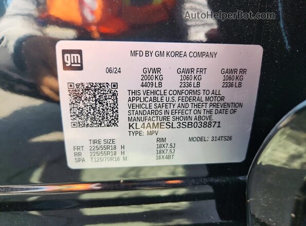 KL4AMESL3SB038871 2025 BUICK ENCORE Black Widok naklejki z numerem VIN
