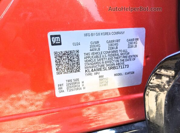 KL4AMESL5RB171173 2024 BUICK ENCORE Orange VIN sticker view