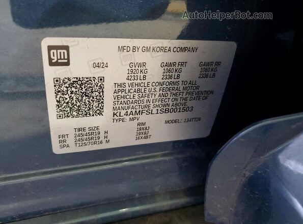 KL4AMFSL1SB001503 2025 BUICK ENCORE Blue VIN კოდის სტიკერის ხედი