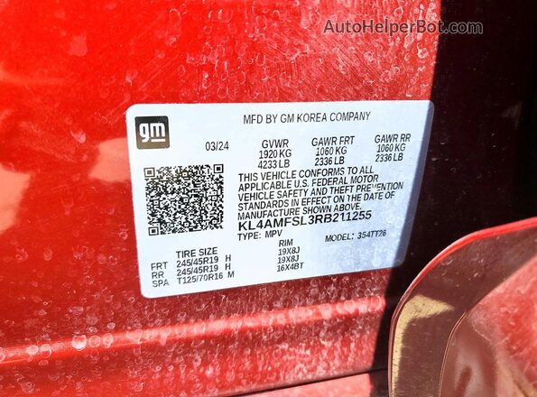 KL4AMFSL3RB211255 2024 BUICK ENCORE Красный Вид наклейки с VIN-кодом