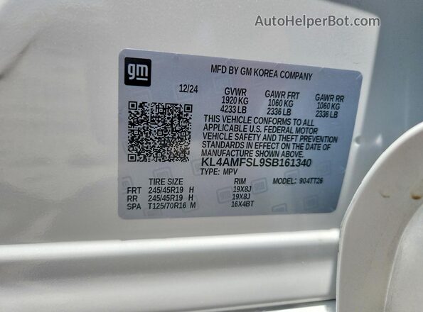 KL4AMFSL9SB161340 2025 BUICK ENCORE White VIN sticker view