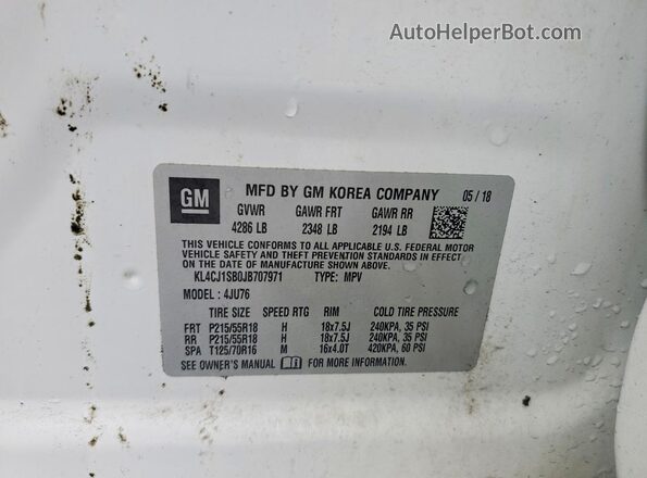 KL4CJ1SB0JB707971 2018 BUICK ENCORE Белый Панорамный вид салона 360°