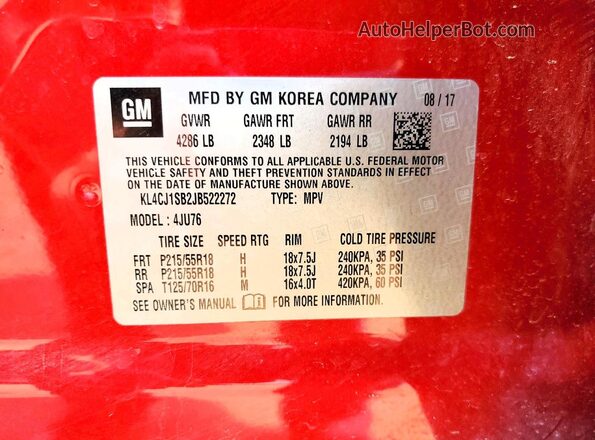 KL4CJ1SB2JB522272 2018 BUICK ENCORE Red ძრავის განყოფილების ხედი
