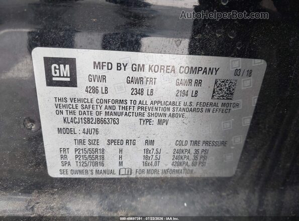 KL4CJ1SB2JB663763 2018 BUICK ENCORE Black Vista del compartimento del motor