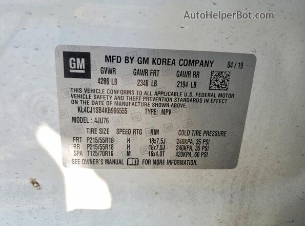 KL4CJ1SB4KB906555 2019 BUICK ENCORE White Engine compartment view