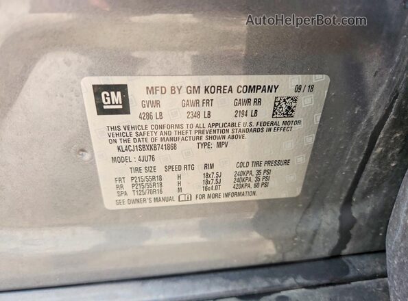 KL4CJ1SBXKB741868 2019 BUICK ENCORE Серый Вид наклейки с VIN-кодом