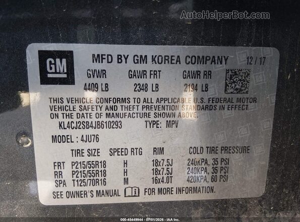 KL4CJ2SB4JB610293 2018 BUICK ENCORE Silver Вид підкапотного простору