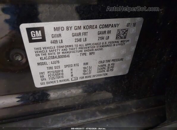 KL4CJ2SB4LB009646 2020 BUICK ENCORE Черный Вид подкапотного пространства