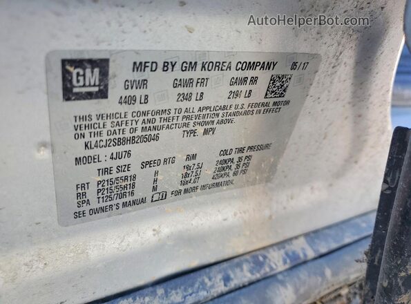 KL4CJ2SB8HB205046 2017 BUICK ENCORE Серебряный Панорамный вид салона 360°