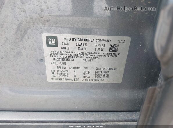 KL4CJ2SB9KB830451 2019 BUICK ENCORE Gray Вид підкапотного простору