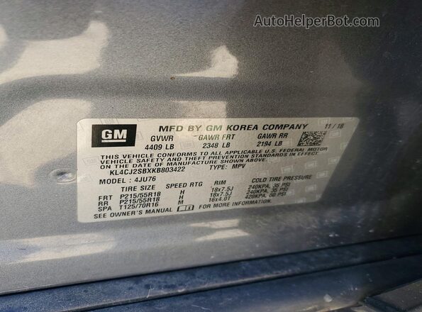 KL4CJ2SBXKB803422 2019 BUICK ENCORE Gray ძრავის განყოფილების ხედი