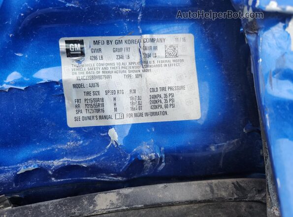 KL4CJ3SB0HB079481 2017 BUICK ENCORE Blue Vista del compartimento del motor