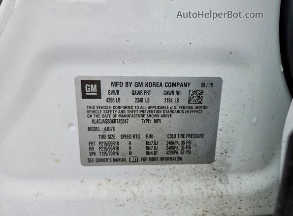 KL4CJASB0KB745847 2019 BUICK ENCORE Белый Вид подкапотного пространства