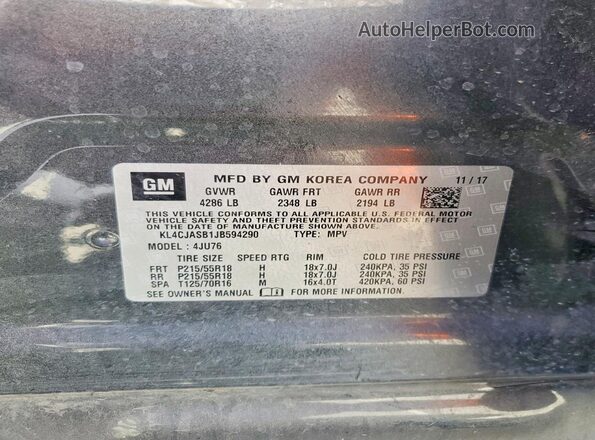 KL4CJASB1JB594290 2018 BUICK ENCORE Gray Սալոնի 360 աստիճան տեսք