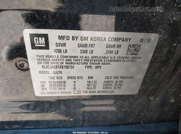 KL4CJASB1KB700724 2019 BUICK ENCORE Черный Вид подкапотного пространства