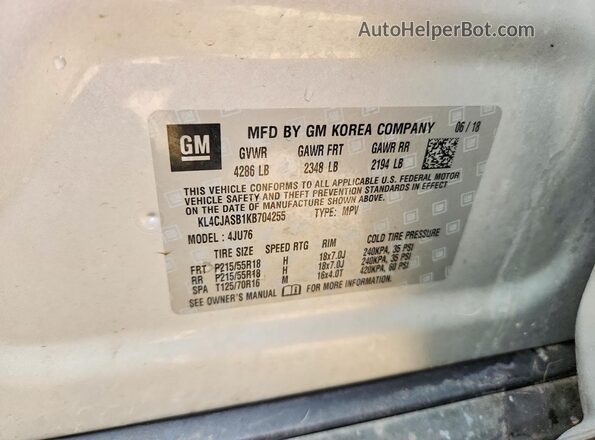 KL4CJASB1KB704255 2019 BUICK ENCORE Silver Շարժիչի բաժամունքի տեսք
