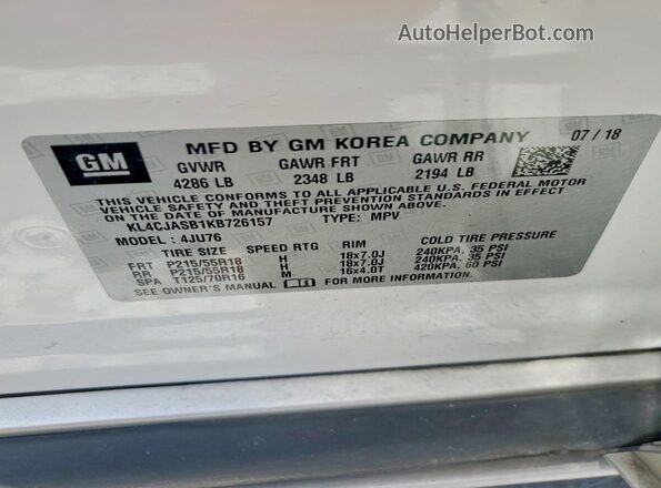 KL4CJASB1KB726157 2019 BUICK ENCORE Белый Вид подкапотного пространства