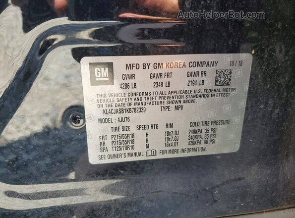 KL4CJASB1KB782339 2019 BUICK ENCORE Black Вид наклейки з VIN-кодом