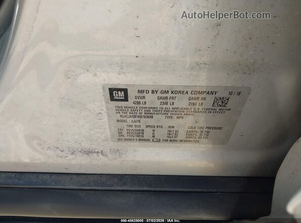 KL4CJASB1KB783698 2019 BUICK ENCORE Silver Вид підкапотного простору