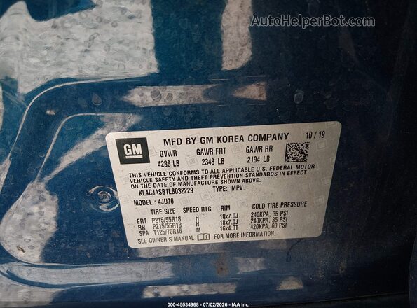 KL4CJASB1LB032229 2020 BUICK ENCORE Turquoise Engine compartment view
