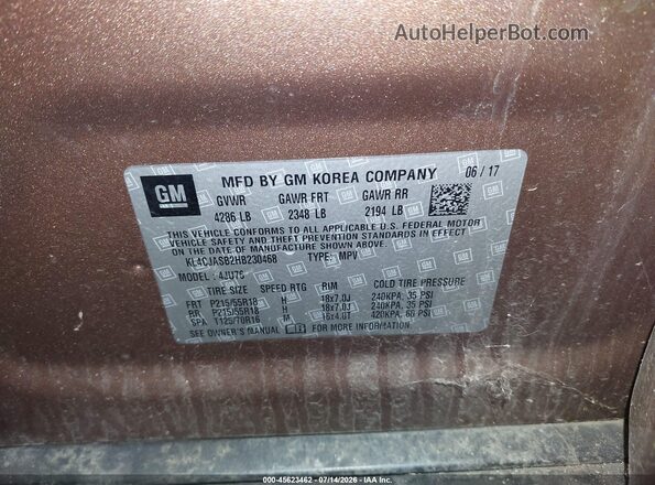 KL4CJASB2HB230468 2017 BUICK ENCORE Brown ძრავის განყოფილების ხედი