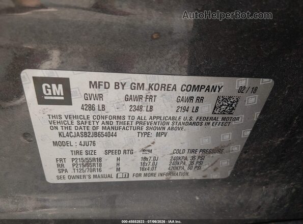 KL4CJASB2JB654044 2018 BUICK ENCORE Gray Engine compartment view
