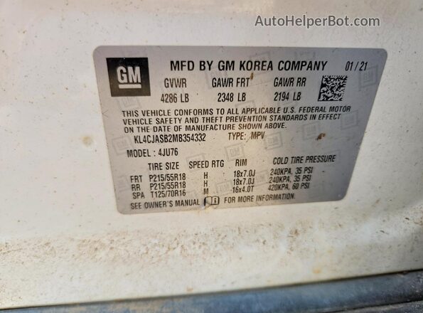 KL4CJASB2MB354332 2021 BUICK ENCORE Белый Панорамный вид салона 360°