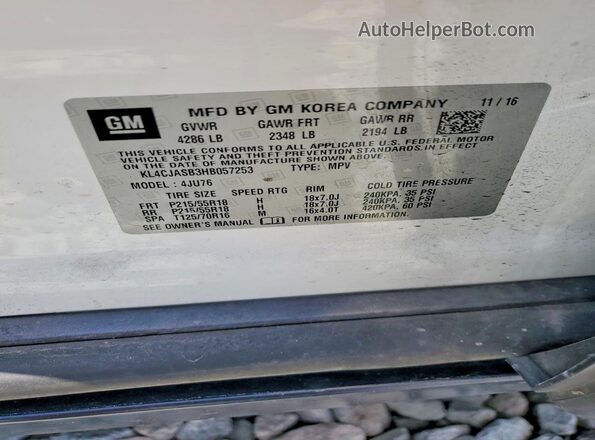 KL4CJASB3HB057253 2017 BUICK ENCORE White Вид підкапотного простору