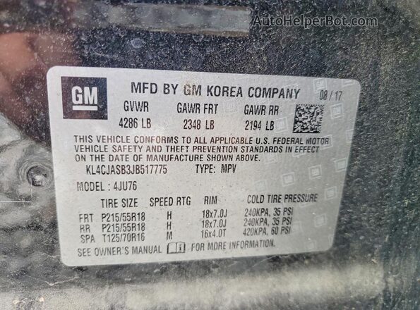 KL4CJASB3JB517775 2018 BUICK ENCORE Black Vista de la etiqueta del VIN
