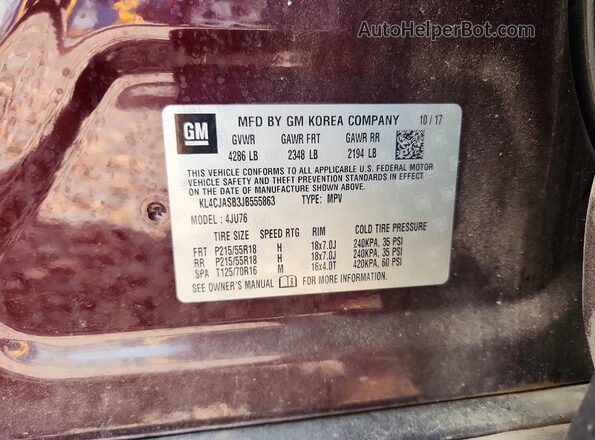 KL4CJASB3JB555863 2018 BUICK ENCORE Purple VIN կոդի պիտակի տեսք