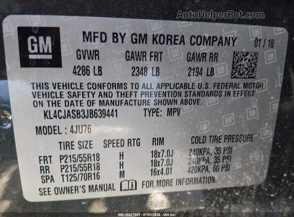 KL4CJASB3JB639441 2018 BUICK ENCORE Gray Widok komory silnika