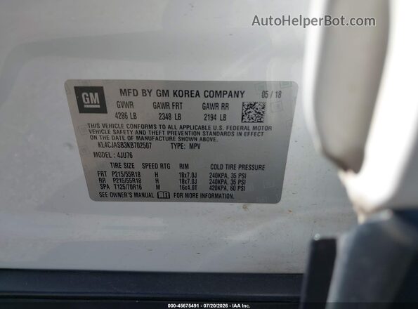 KL4CJASB3KB702507 2019 BUICK ENCORE White ძრავის განყოფილების ხედი