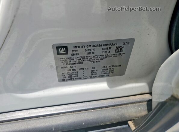 KL4CJASB3KB963801 2019 BUICK ENCORE White VIN sticker view