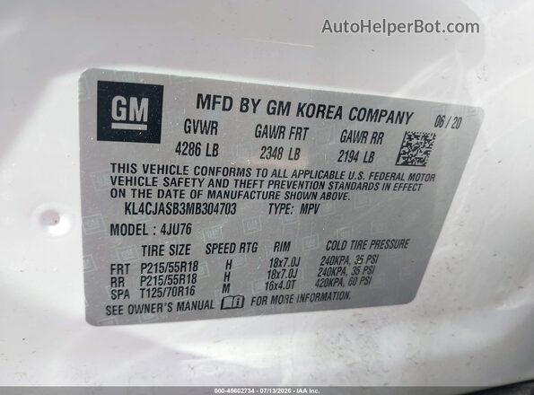 KL4CJASB3MB304703 2021 BUICK ENCORE White Widok komory silnika