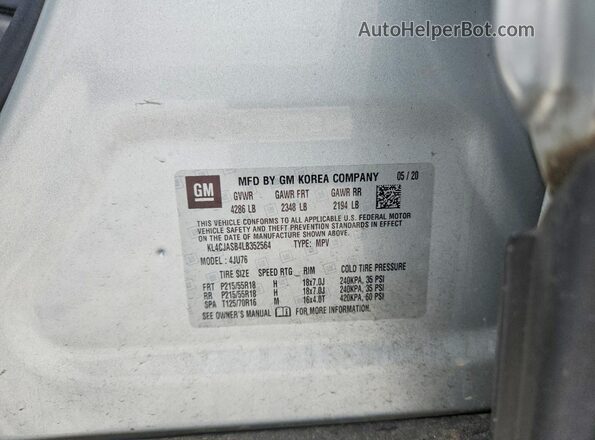 KL4CJASB4LB352564 2020 BUICK ENCORE Silver VIN კოდის სტიკერის ხედი