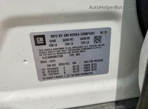 KL4CJASB4MB317833 2021 BUICK ENCORE White Vista del compartimento del motor