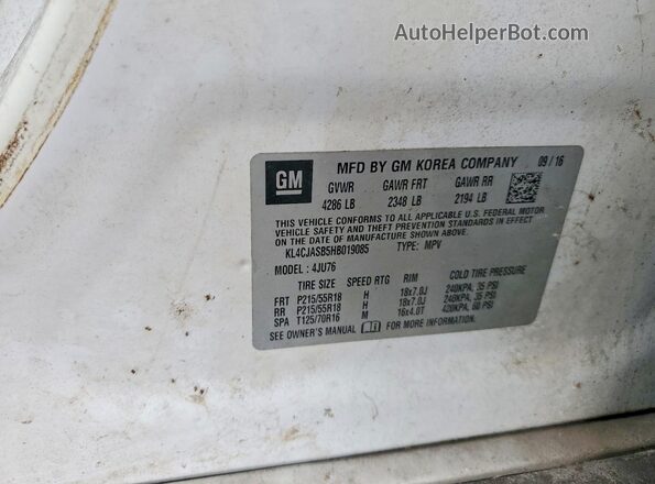 KL4CJASB5HB019085 2017 BUICK ENCORE White Widok naklejki z numerem VIN