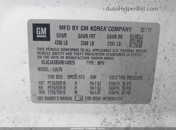 KL4CJASB5HB140926 2017 BUICK ENCORE White Вид підкапотного простору
