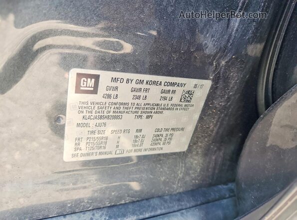 KL4CJASB5HB208853 2017 BUICK ENCORE Gray Вид наклейки з VIN-кодом