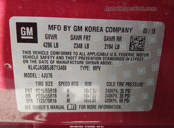 KL4CJASB5JB713488 2018 BUICK ENCORE Red Вид підкапотного простору