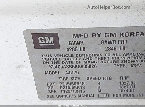 KL4CJASB5KB905026 2019 BUICK ENCORE Белый Вид подкапотного пространства
